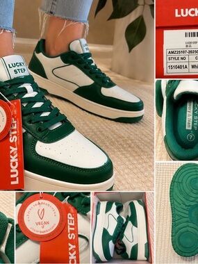 Women’s Green & White Vegan Low-Top Sneakers